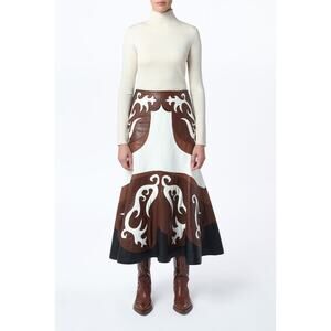 Gabriela Hearst Morton Western Nappa Leather Midi Skirt in Ivory Chestnut XS
